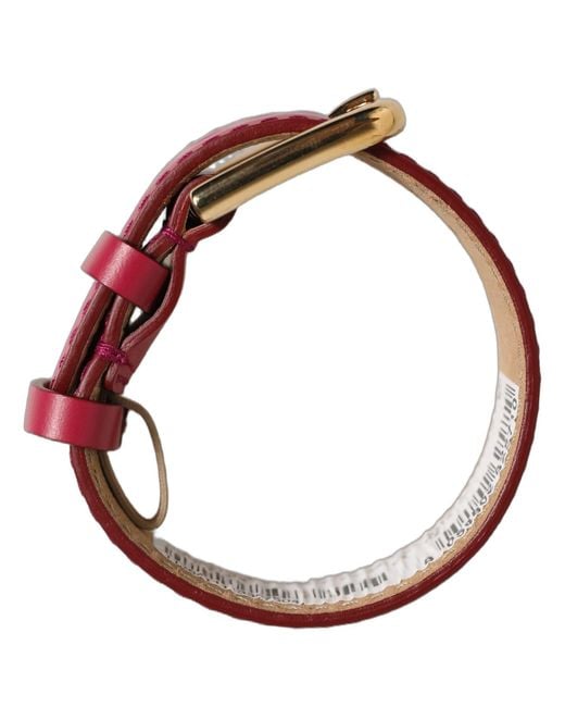 Dolce & Gabbana Red Calfskin Leather Gold Buckle Belt Strap Bracelet