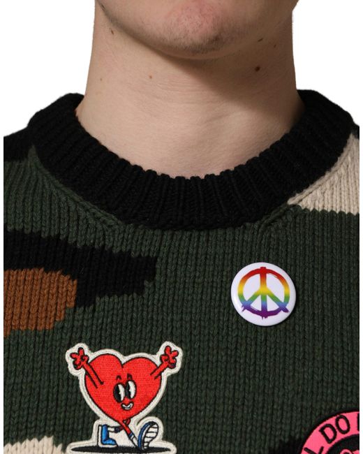 Dolce & Gabbana Black Intarsia-Knit Camouflage Pullover Sweater Clothing for men