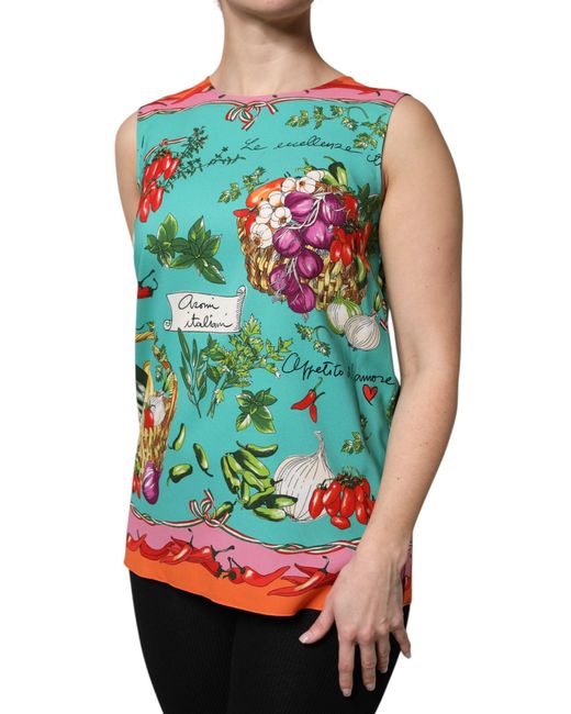 Dolce & Gabbana Green Multicolor Floral Silk Sleeveless Tank Top for men