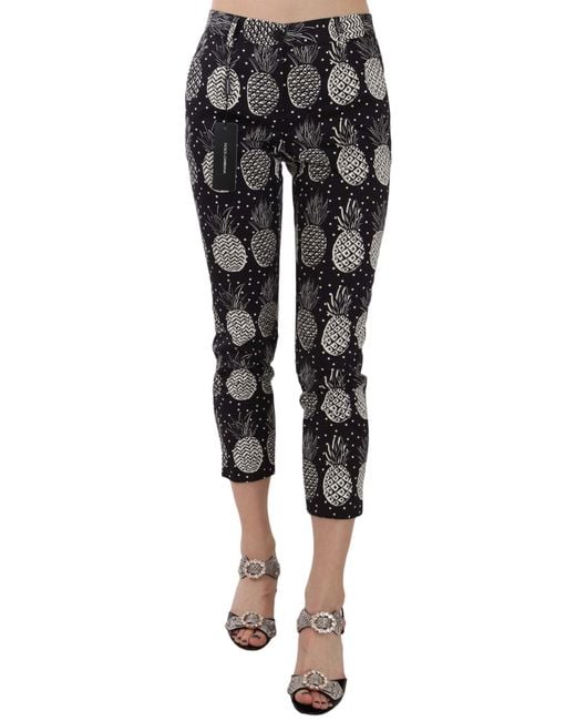 Dolce & Gabbana Black Chic Pineapple Print Skinny Capri Pant