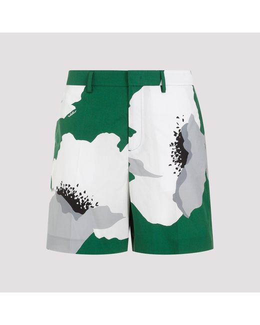 Valentino Green And Gray Flowered Cotton Shorts for men