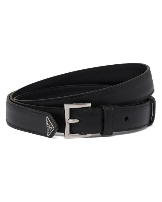Prada Brown Logo Plaque Leather Belt