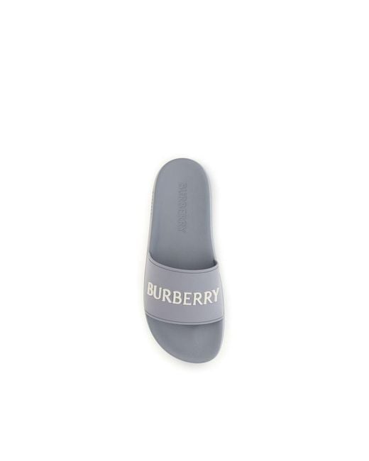 Burberry White Gray Rubber Slides for men