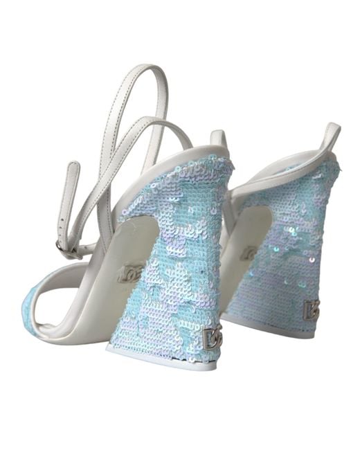 Dolce & Gabbana Blue Light Sequin Ankle Strap Sandals Shoes
