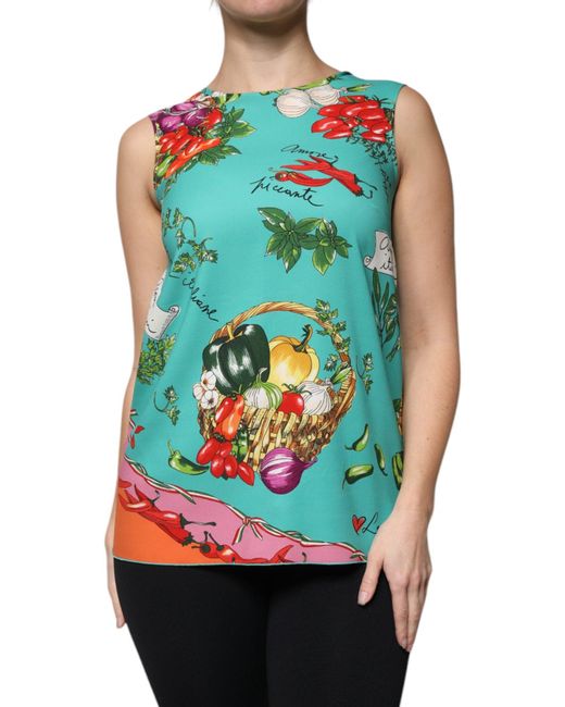 Dolce & Gabbana Blue Vegetables Sleeveless Tank Top