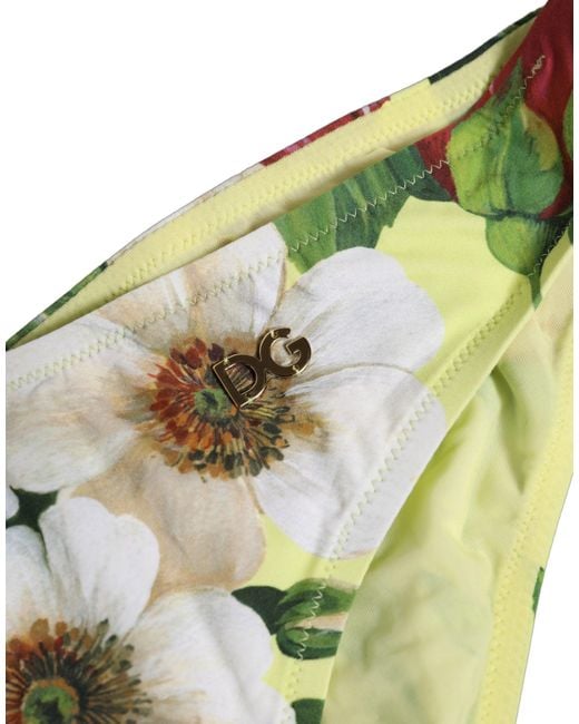 Dolce & Gabbana Green Yellow Floral Print Nylon Beachwear Bikini Bottom