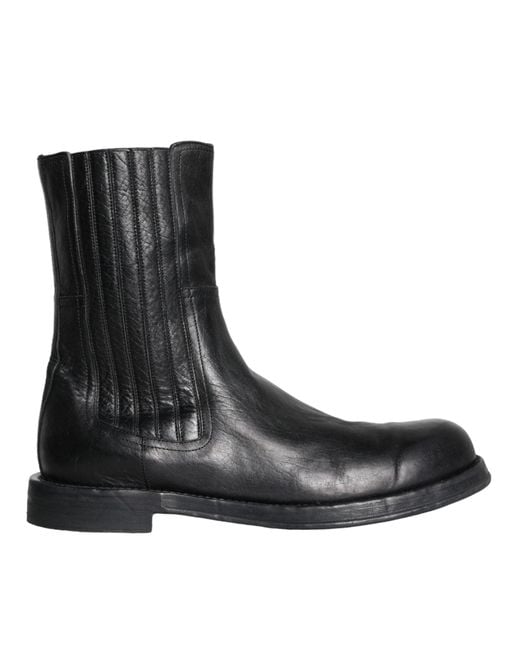 Dolce & Gabbana Black Horse Leather Mid Calf Boots Shoes (Pre-Owned) for men