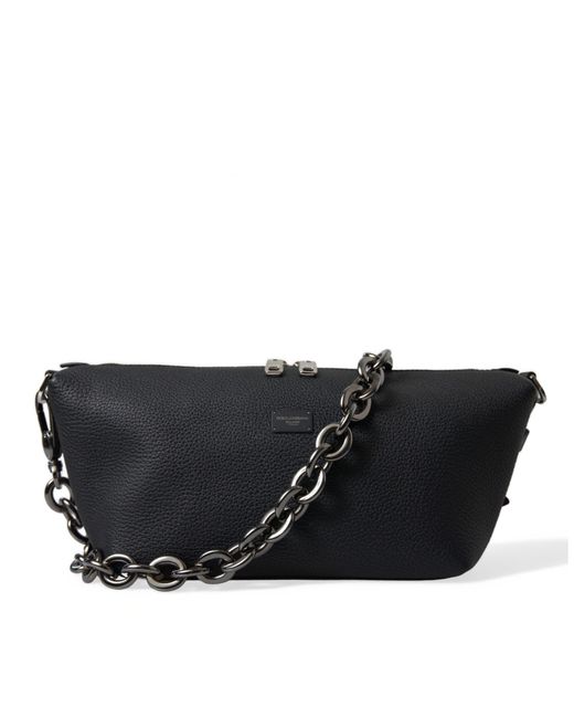 Dolce & Gabbana Black Leather Chain Strap Baguette Shoulder Bag for men