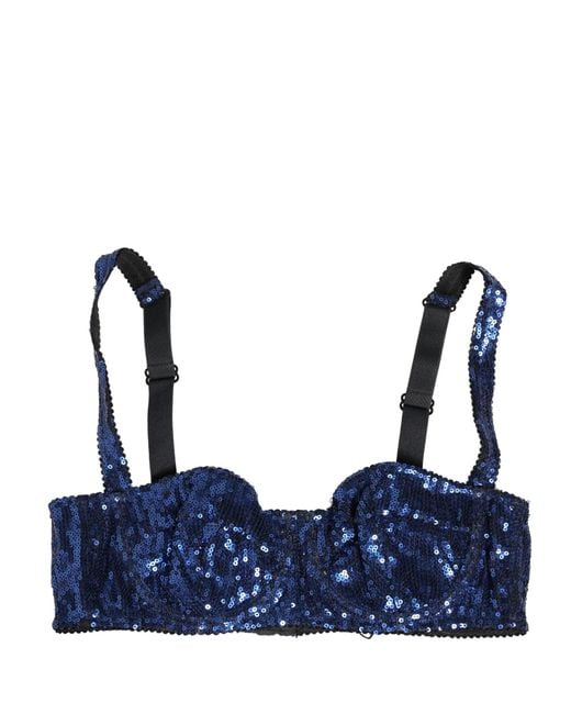 Dolce & Gabbana Blue Sequined Nyon Balconnet Bra Underwear Nylon Clothing