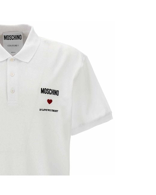 Moschino Couture White In Love We Trust Cotton Polo for men