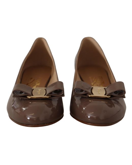 Ferragamo Brown Naplak Calf Leather Pumps Shoes