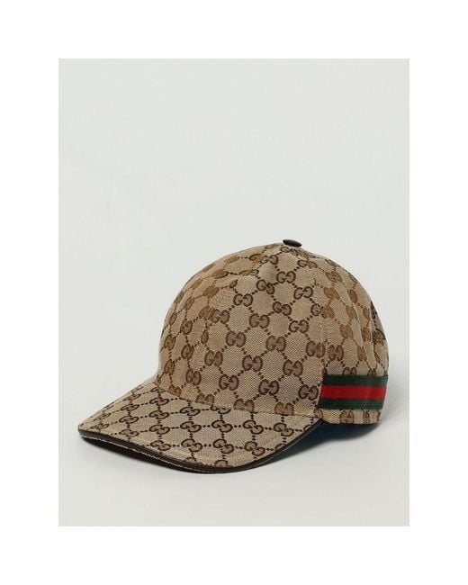 Gucci Brown Beige Cotton And Leather Cap (baseball Hat) for men