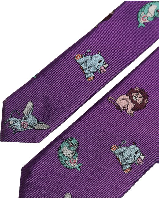 Dolce & Gabbana Men Purple Animal Print Adjustable Tied Necktie Tie for men