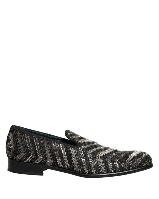 Dolce & Gabbana Black Silver Embellished Slip On Loafers Shoes for men