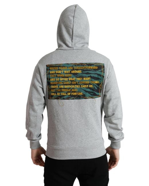 Dolce & Gabbana Gray Cotton Logo Hooded Sweatshirt Sweater for men