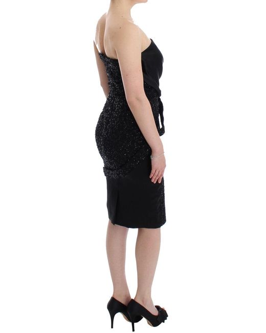 Masha Ma Black Strapless Embellished Pencil Dress