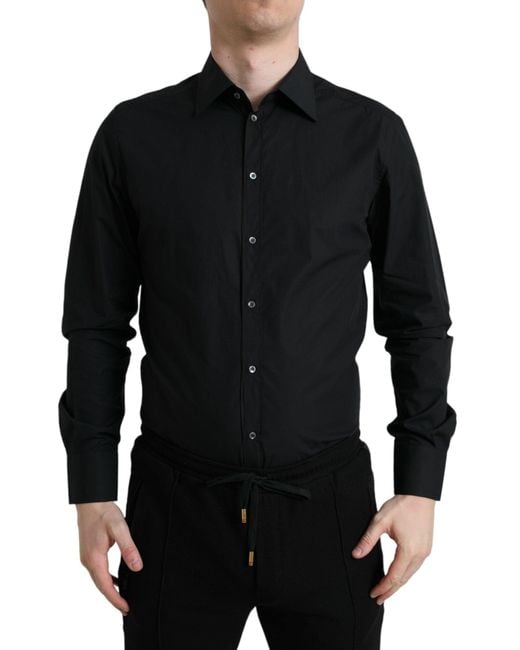 Dolce & Gabbana Black Cotton Formal Dress Shirt for men