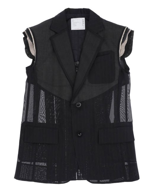 Sacai Black Striped Organza Vest For