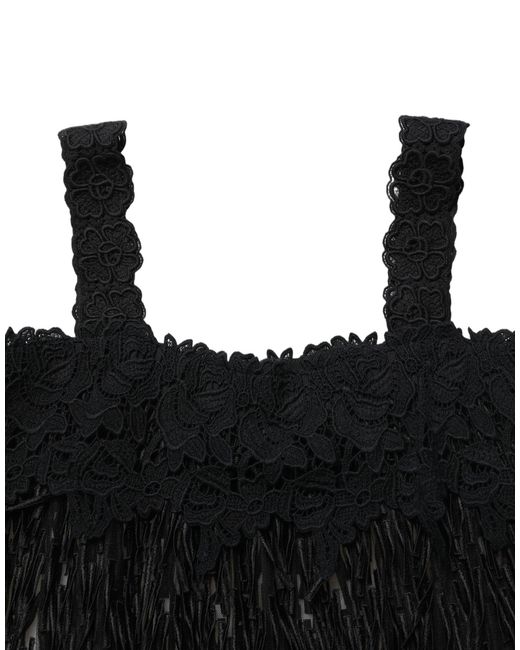 Dolce & Gabbana Black Viscose Fringed Sleeveless Mini Dress