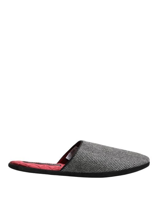 Dolce & Gabbana White Grey Herringbone Cashmere Red Slippers Shoes for men