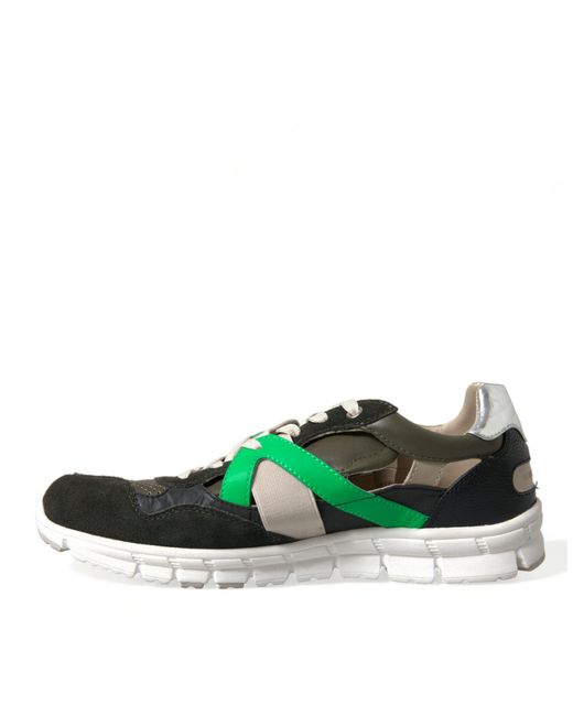 Dolce & Gabbana Green Multicolor Leather Suede Low Top Sneakers Shoes for men