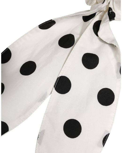 Dolce & Gabbana White Scrunchie Cotton Polka Dot Scarf Tie Accessory Hair