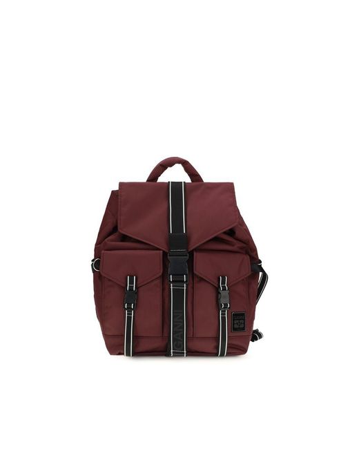 Ganni Red Bordeaux Recycled Polyamide Backpack