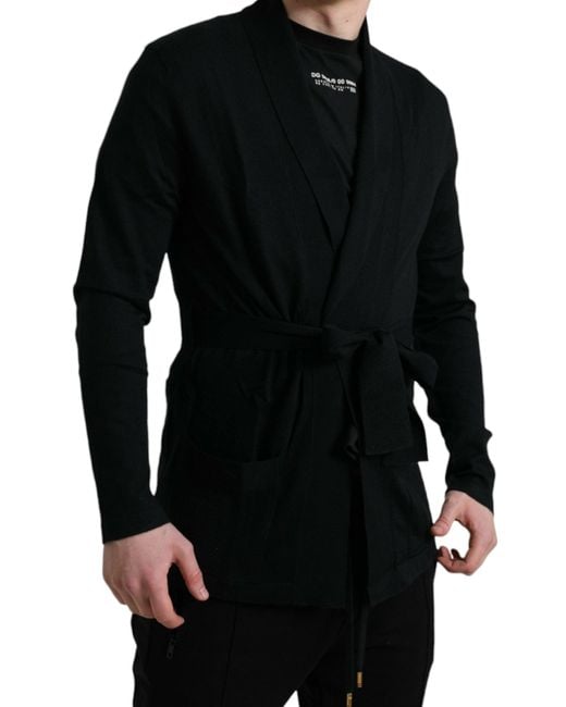 Dolce & Gabbana Black Elegant Cashmere Robe With Waist Belt for men