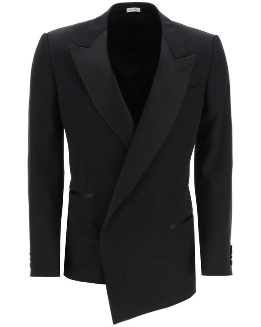 Alexander McQueen Wool Asymmetric Barathea Tuxedo Jacket in Black | Lyst