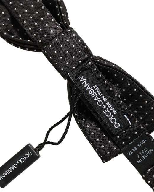 Dolce & Gabbana Black White Polka Dot Adjustable Neck Papillon Bow Tie for men