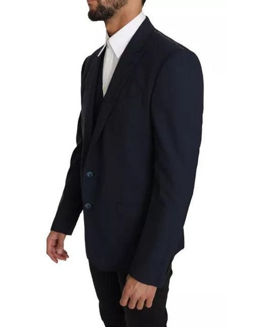 Dolce & Gabbana Blue Wool Martini Blazer Vest 2 Piece for men