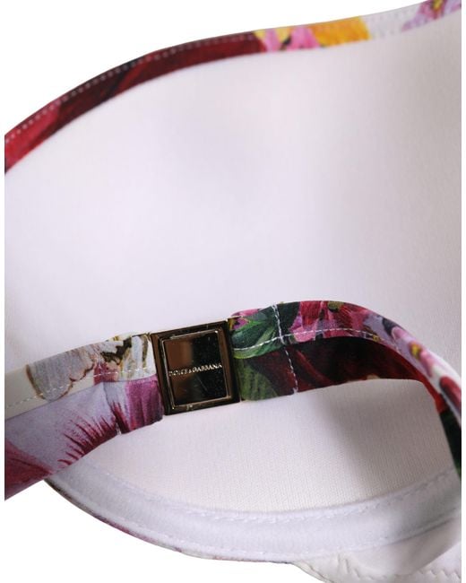 Dolce & Gabbana Multicolor White Floral Print Nylon Beachwear Bikini Top