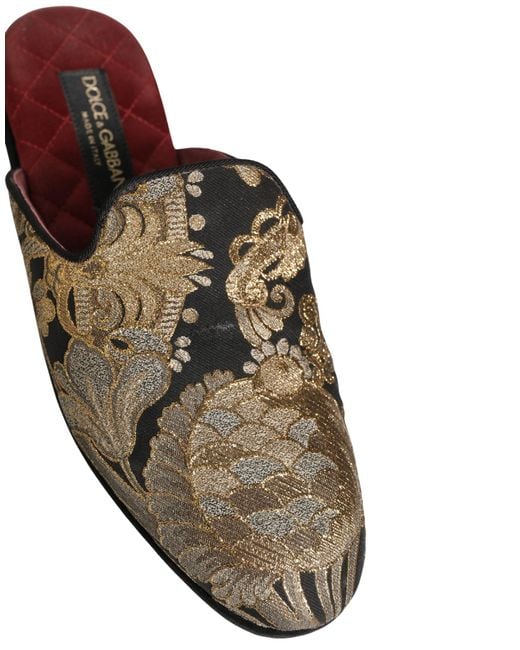 Dolce & Gabbana Brown Black Floral Jacquard Flats Sandals Men Shoes for men