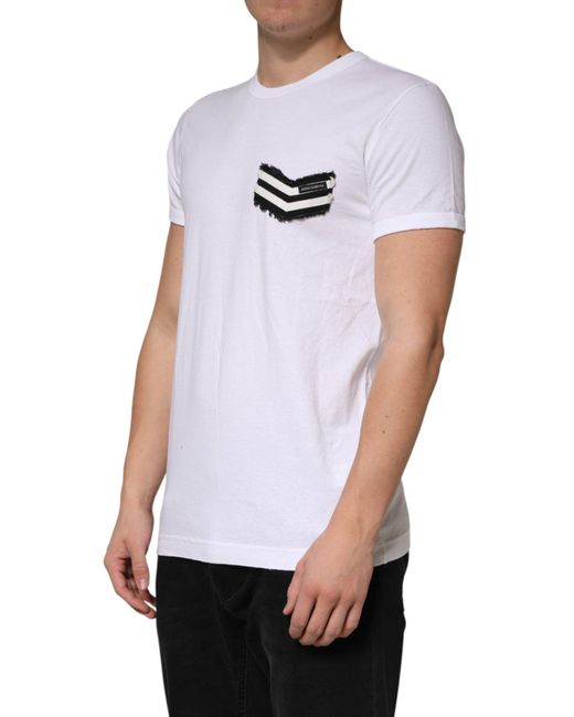 Dolce & Gabbana White Stripes Cotton Crew Neck Tee T-Shirt for men