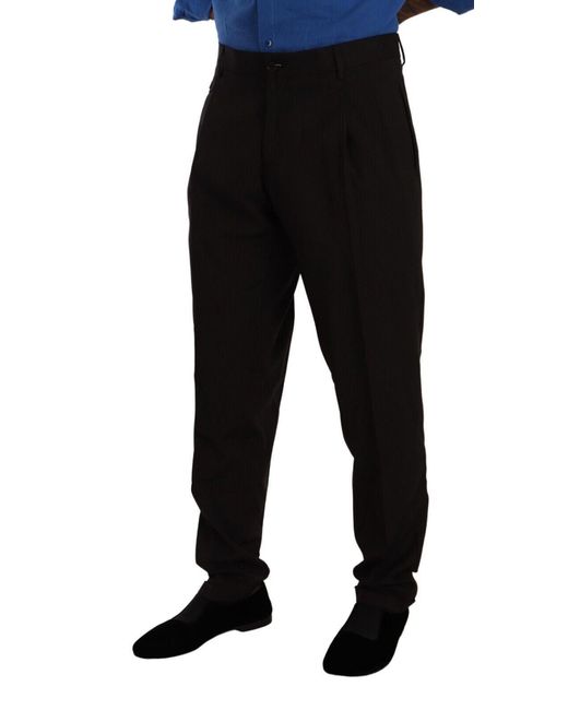 Dolce & Gabbana Black Brown Wool Skinny Formal Dress Pants for men