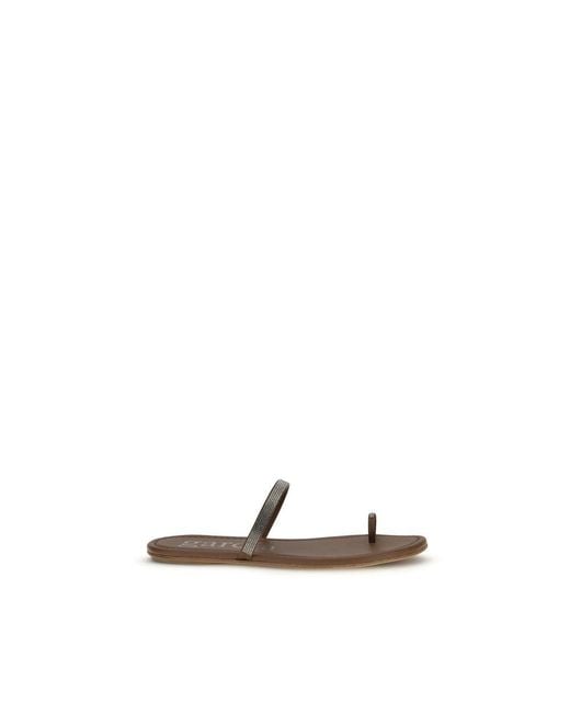 Pedro Garcia Natural Brown Silk Flat Sandals