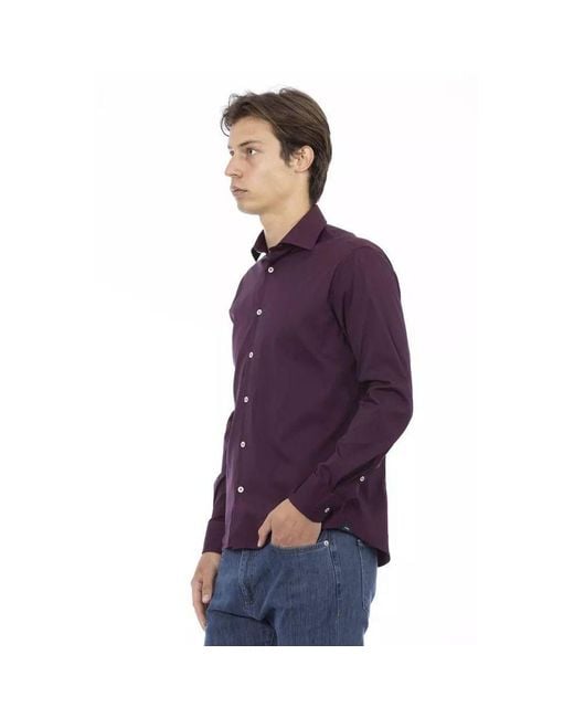 Baldinini Purple Bordeaux Cotton Dress Shirt for men