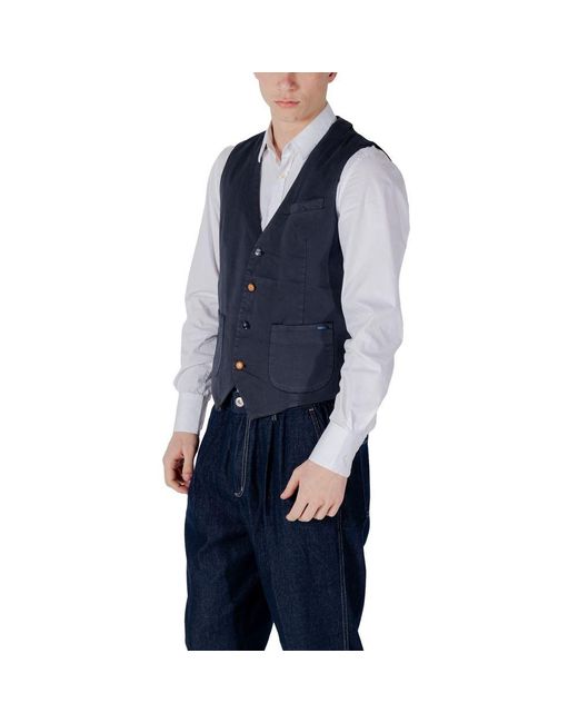 Gianni Lupo Blue Cotton Waistcoat for men