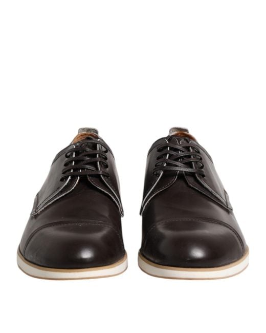 Pollini Black Dark Brown Leather Derby Lace Up Dress Formal Shoes for men