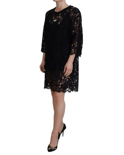 Dolce & Gabbana Black Elegant Floral Lace Shift Dres