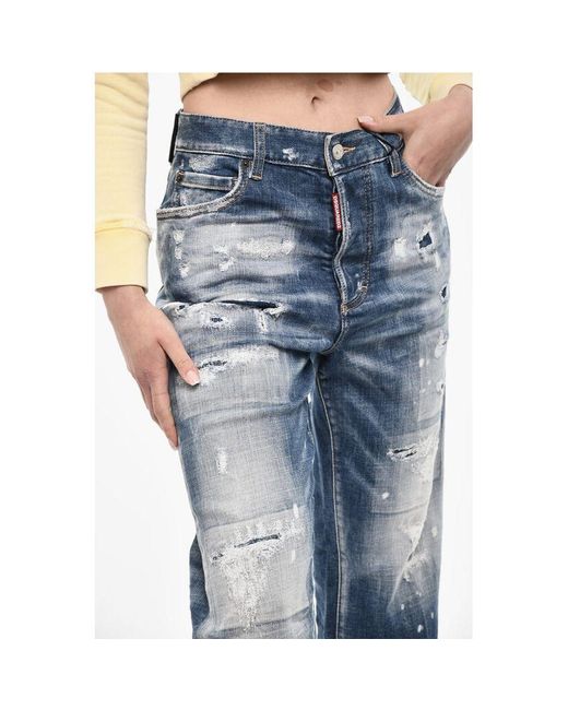 DSquared² Blue High Waist Distressed Acid Wash Jeans