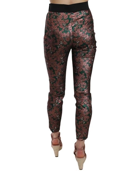 Dolce & Gabbana Black Elegant Bronze Leaf Metallic Trousers