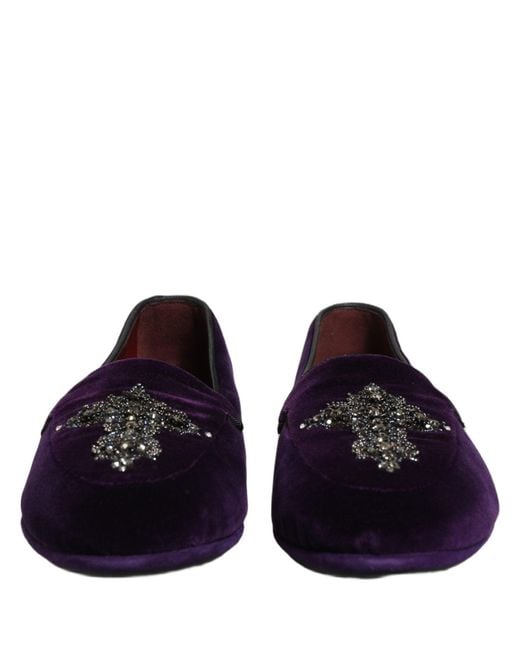 Dolce & Gabbana Blue Violet Suede Embellished Dress Loafers Shoes for men