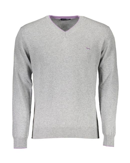 Harmont & Blaine Gray Elegant V-Neck Sweater With Contrasting Details for men