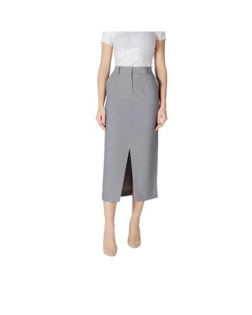 Ichi Gray Polyester Long Skirt