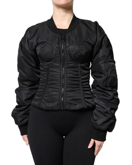 Dolce & Gabbana Black Nylon Full Zip Bustier Corset Jacket for men