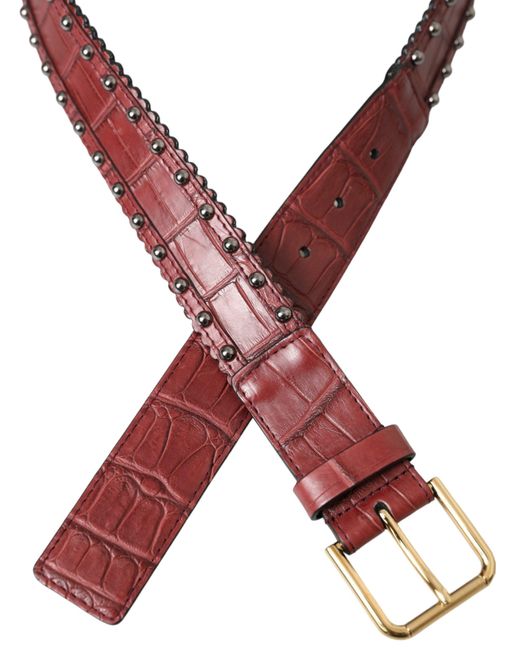 Dolce & Gabbana Red Alligator Leather Studded Metal Buckle Belt