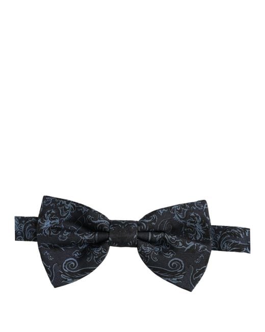 Dolce & Gabbana Men Black Blue Paisley Adjustable Neck Papillon Bow Tie for men