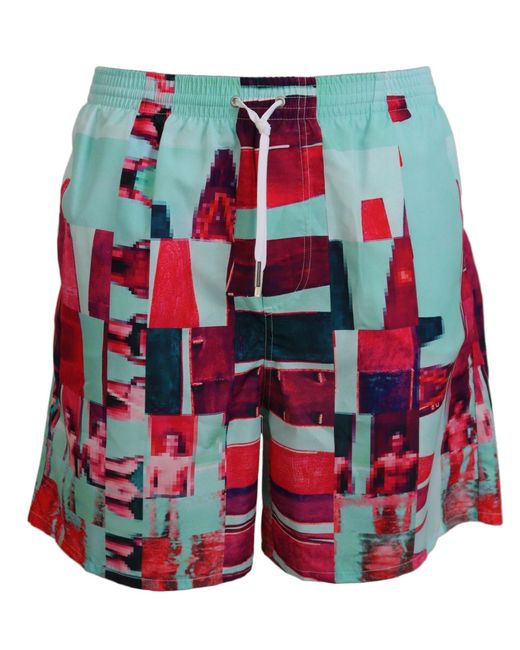 DSquared² Red Dsqua² Printed Beachwear Shorts Swimwear for men