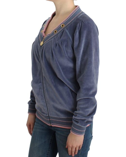 Roberto Cavalli Blue Elegant Zip Cardigan With Details